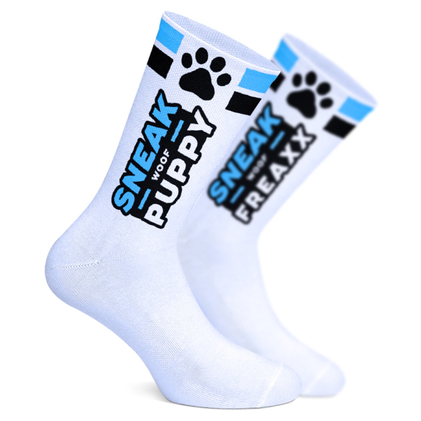 SNEAKFREAXX - Socken "Puppy-Play" (weiß-blau)