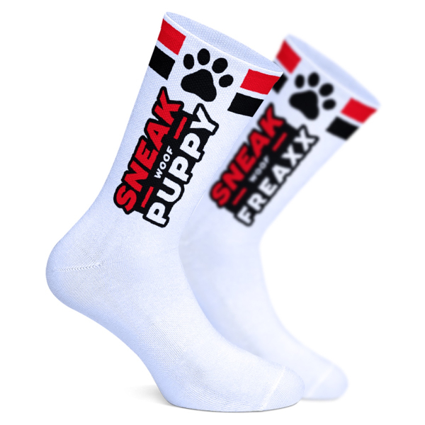 SNEAKFREAXX - Socken "Puppy-Play" (weiß-rot)