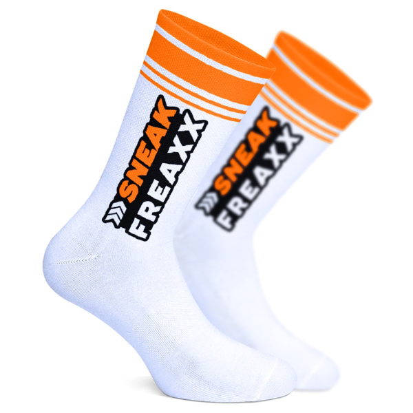SNEAKFREAXX - Socken I Big Stripe I weiß-neonorange