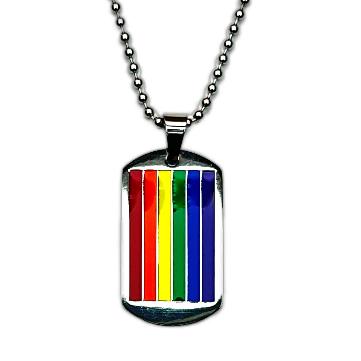 PRIDE Halskette I Dog-Tag I Regenbogen-Streifen I silber