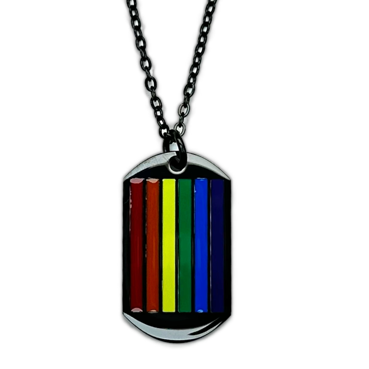 PRIDE Halskette I Dog-Tag I Regenbogen-Streifen I schwarz