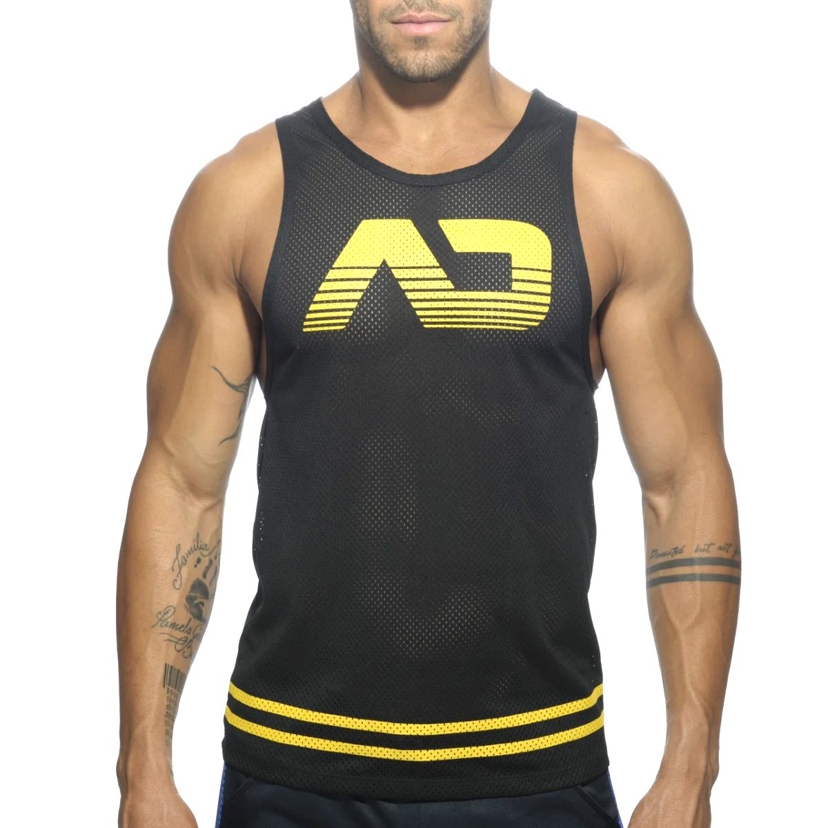 ADDICTED - Mesh-Tank-Top I Fetish AD I gelb I schwarz XL