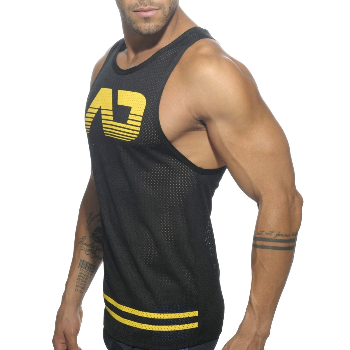 ADDICTED - Mesh-Tank-Top I Fetish AD I gelb I schwarz XL