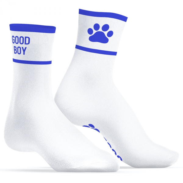 SNEAKXX - Socken I Puppy-Play I Good Boy I weiß-blau
