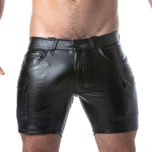 LOCKER GEAR - Kunstleder Cargo Short I Punch Hole Leatherette I schwarz I