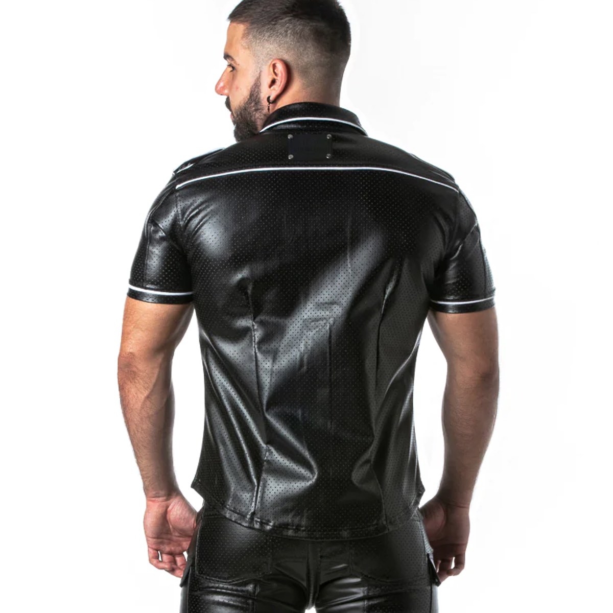 LOCKER GEAR - Kunstleder Hemd I Punch Hole Leatherette Shirt I schwarz-weiß I