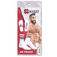 SNEAKXX - Socken  I Be Proud I Regenbogenstreifen I weiß