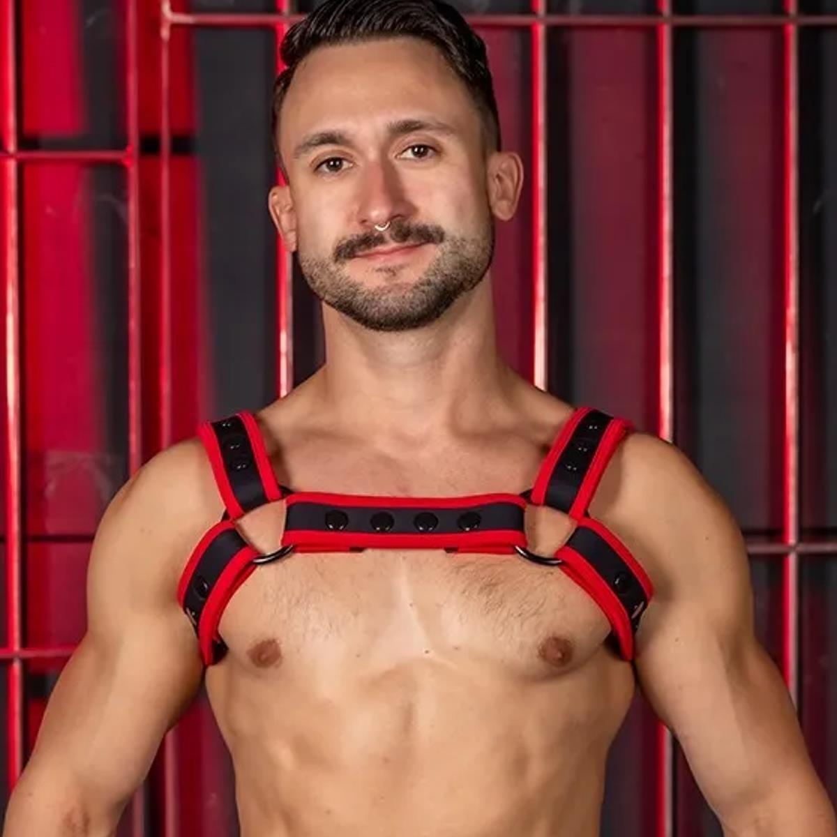 MR. S LEATHER - Neopren Harness I  Neo Carbon Black Bulldog I schwarz-rot I