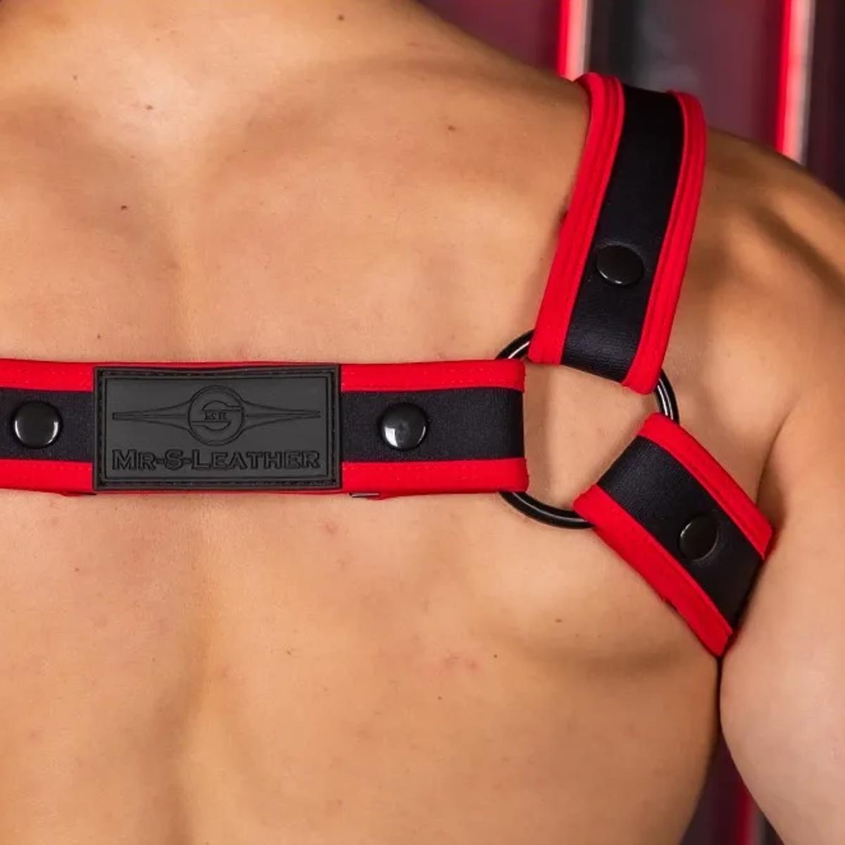 MR. S LEATHER - Neopren Harness I  Neo Carbon Black Bulldog I schwarz-rot I