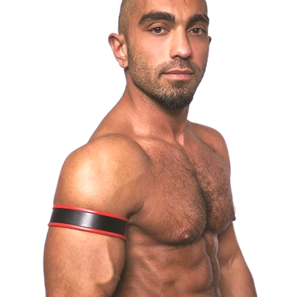 MISTER B - Leather Biceps-Band (schwarz-rot)